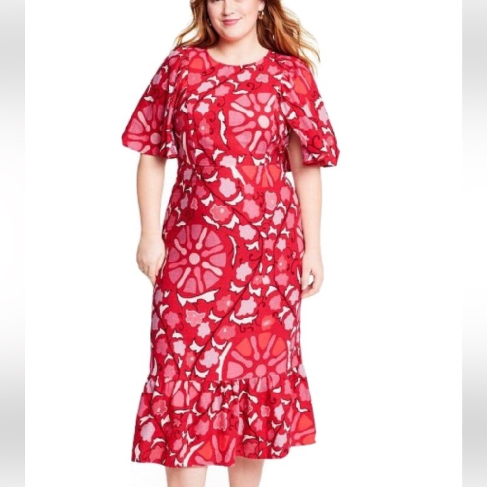 RHODE Red and Pink Midi Dress